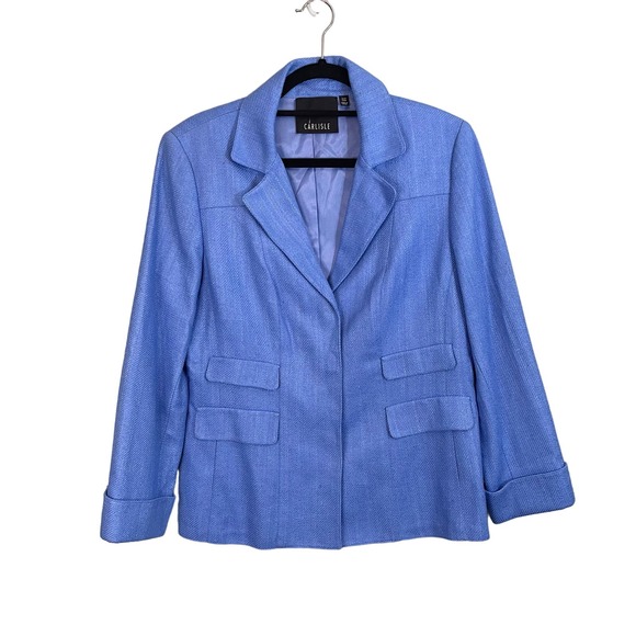 Carlisle Women's Blue Silk Blend Workwear Collared Long Sleeve Blazer Jacket S/M - Picture 1 of 10